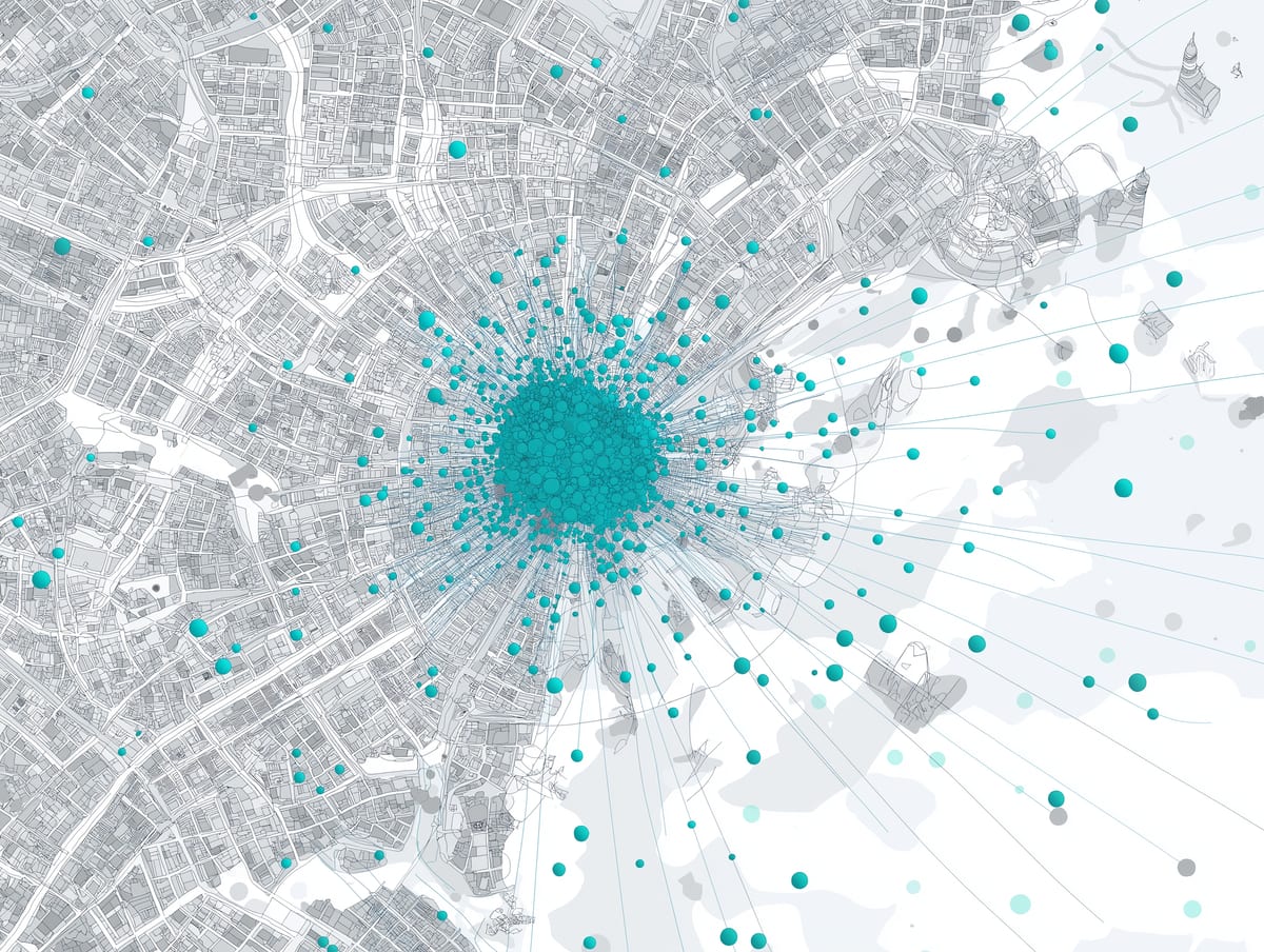 Protein neighborhood — a central highlighted protein with proximal partners shown as a network of connected dots