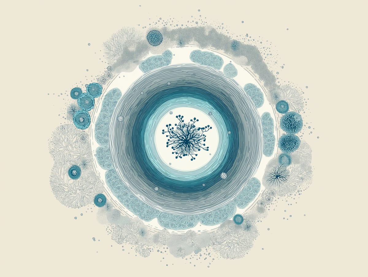 Resolution levels — nested concentric zoom from cell population to single protein complex